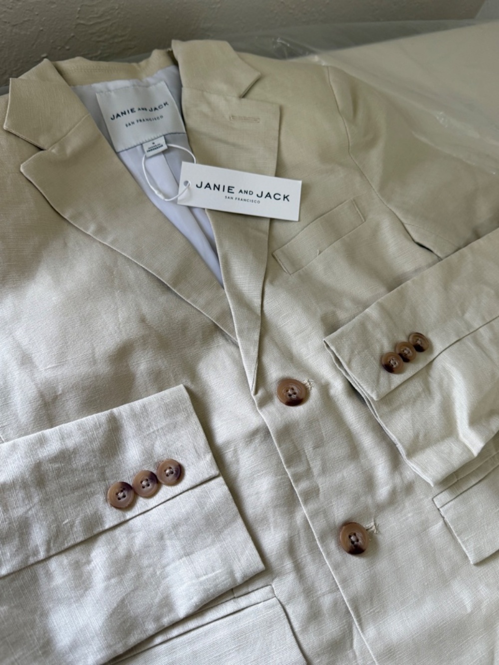 JANIE AND JACK BOY LIGHT KHAKI LINEN COTTON BLAZER SIZE 8 - Picture 9 of 11